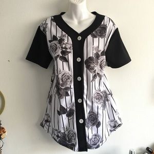 *3 for $20* Black & White Floral Baseball Shirt